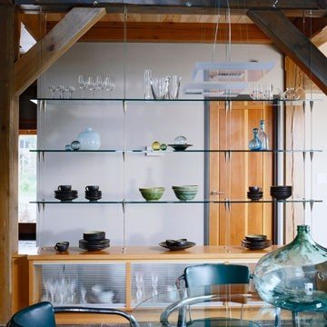 Glass shelves living room