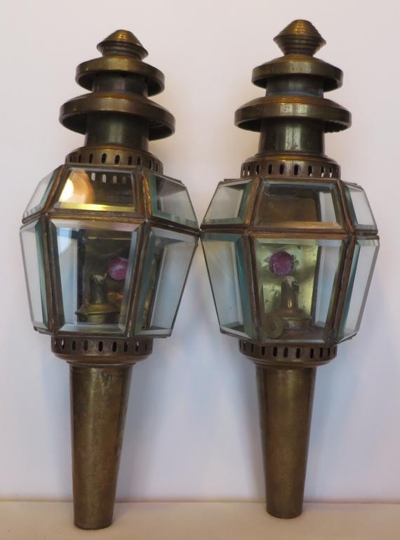 Pair of vintage brass oil lamps india