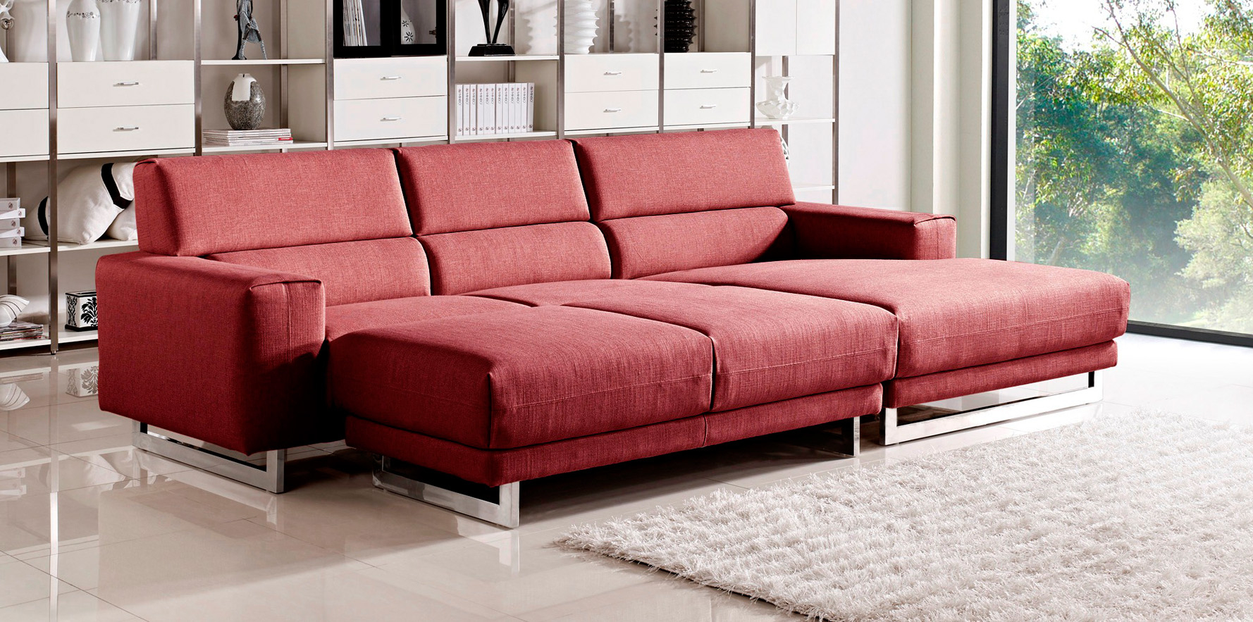 Red fabric diva sectional sofa with sleeper ottoman zuri furniture