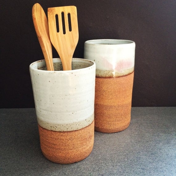 Tall red clay stoneware utensil holders