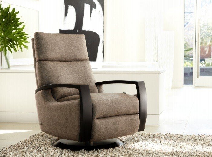 The contemporary modern chloe comfort recliner with wood legs or