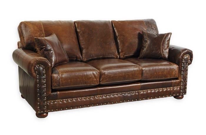 Leather sofa with nailhead shop trim