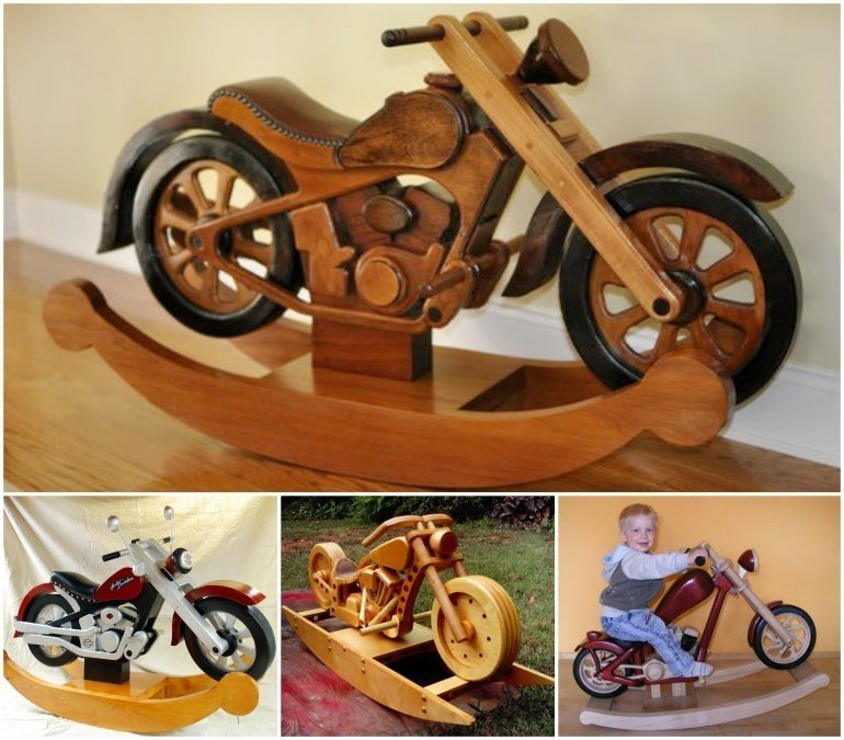 wooden rocking motorbike