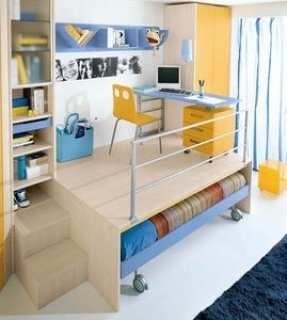one bunk bed with desk