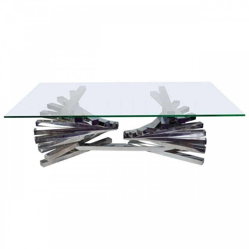 Chrome metal and glass top coffee table from a unique