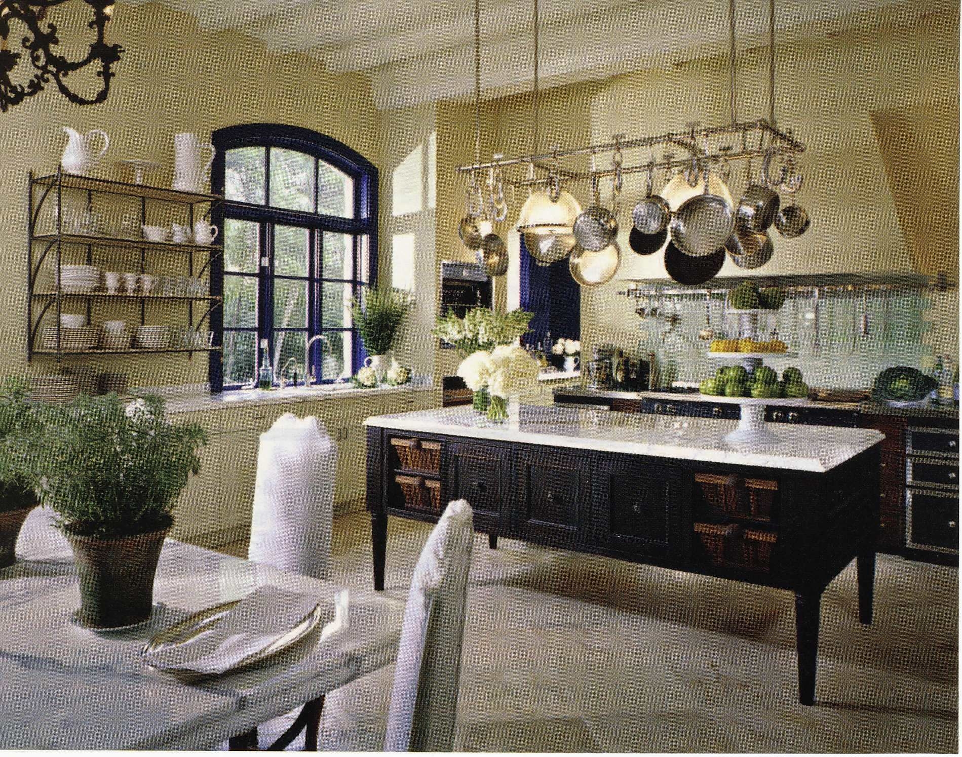 pot rack over kitchen island table