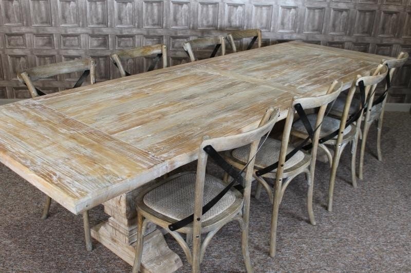 Large 3m distressed limed elm dining table white washed kitchen