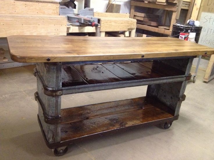 Reclaimed laundry cart transformed into kitchen island by rustic refinery