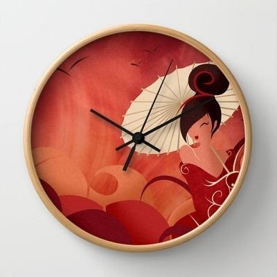 Sakura asian geisha wall clock art loujah society6 wallclock