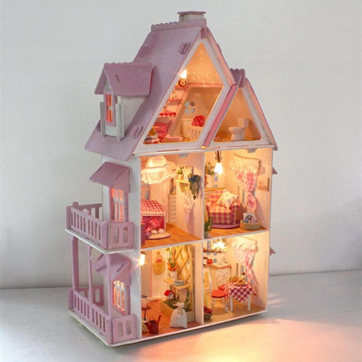 Assembling DIY Miniature Model Kit Wooden Doll House, Unique Big Size House Toy With Furnitures For Kids & Lover