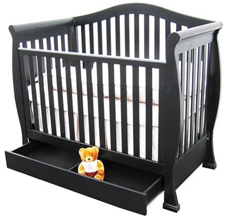 black crib with storage