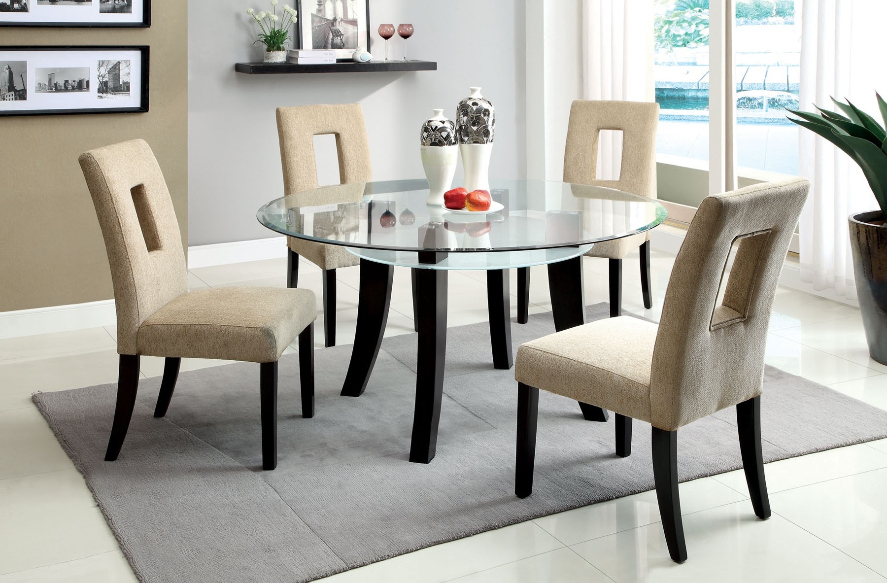 Round glass dining room table sets 2