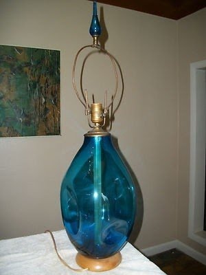 Awesome Large Vintage Blue Blenko Mid Century Modern Dimoled Glass Lamp Finial