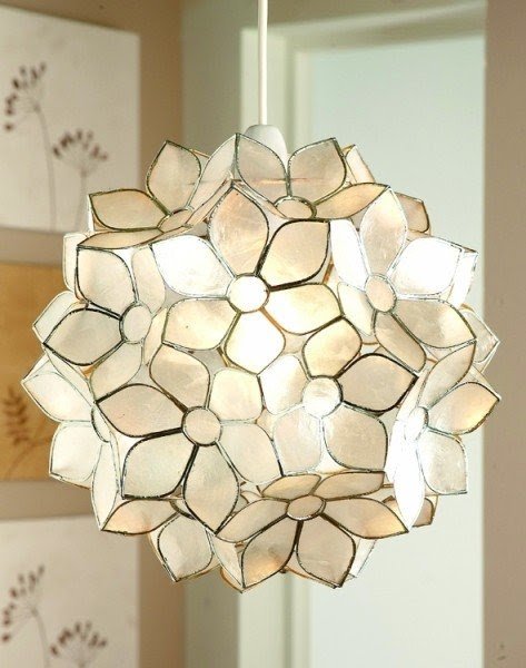 Capiz shell flower easy fit ceiling light pendant silver