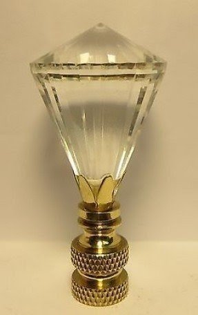 Cut crystal diamond shaped lamp shade finial