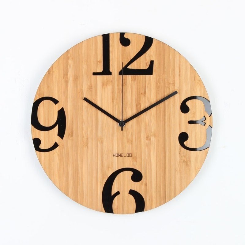 Homeloo Natural Bamboo Wood Retro Numeric Cutter Diy Modern Unique Wall Clock