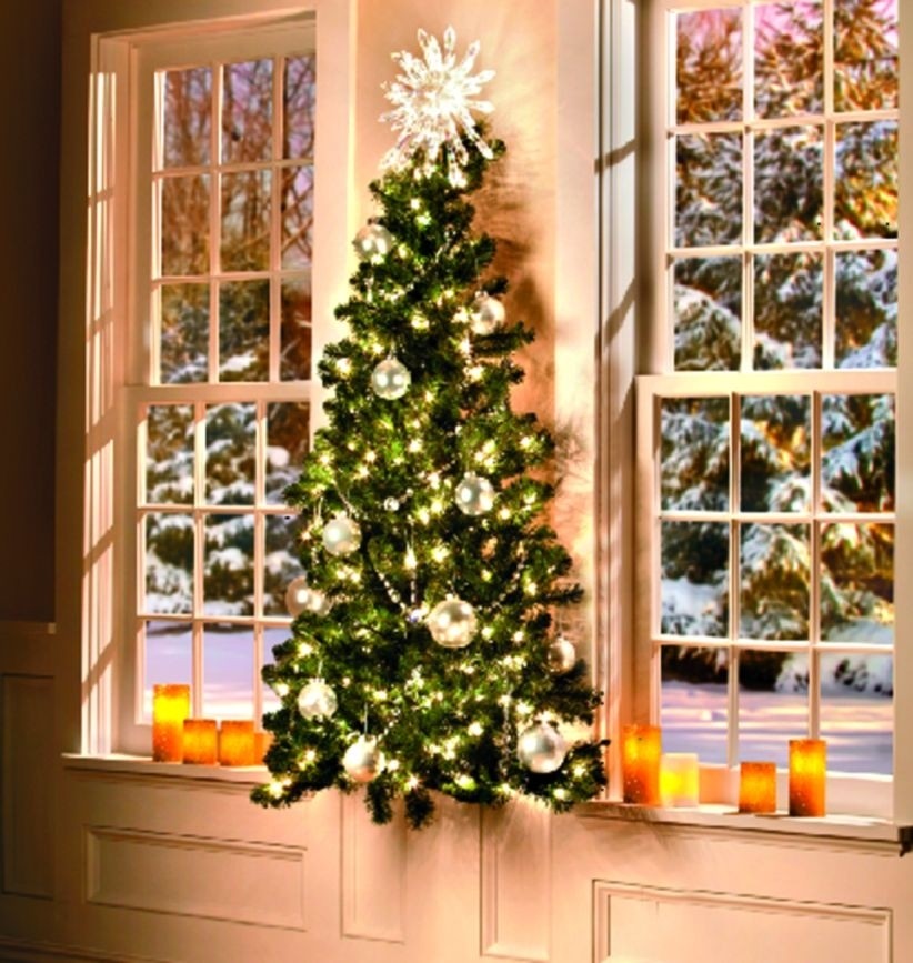 Prelit indoor hanging wall lighted christmas tree holiday decoration