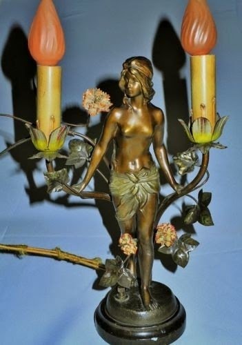 Antique art nouveau figural statue nude lady lamp