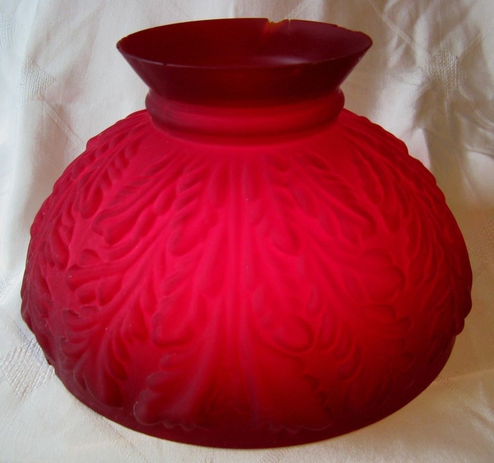 Antique ruby red satin glass kerosene student lamp shade