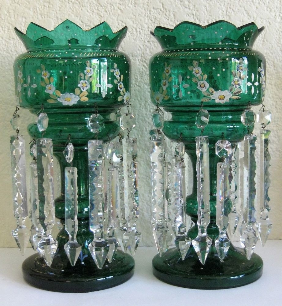 Antique Victorian Bohemian Art Glass Crystal Chandelier Prism Luster Mantle Lamp