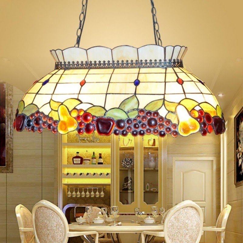 Byb 4 Lights Tiffany Style Stained Glass Hanging Pendant Ceiling Lamp Chandelier