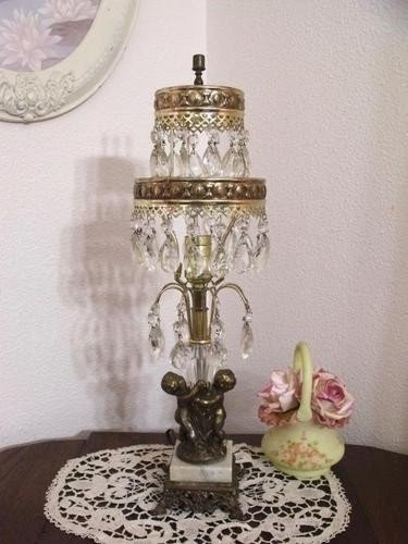 Fabulous vintage cherub lamp crystal prism shade