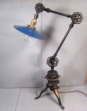 Industrial Lamp Antique Cast Iron Base Vintage Cobalt Enamel Shade Tumblemonkey