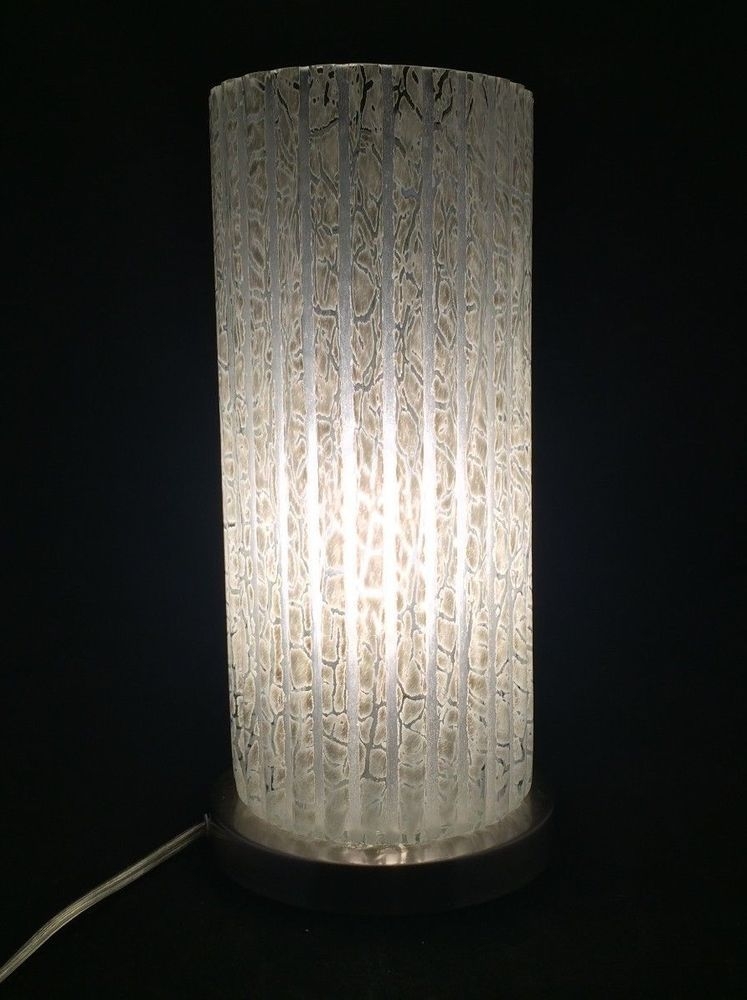 Mid Century Modern Style Frosted Ribbed Glass Cylinder Table Lamp 15