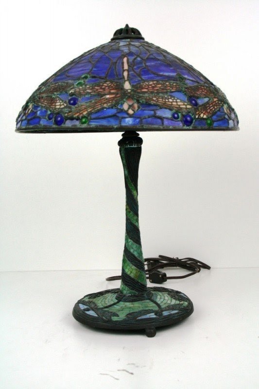 Reproduction tiffany style lamp with tile base