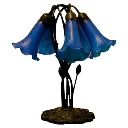 Tiffany Inspired Lighting 5 Way Lily Table Lamp In Blue In Bronze
