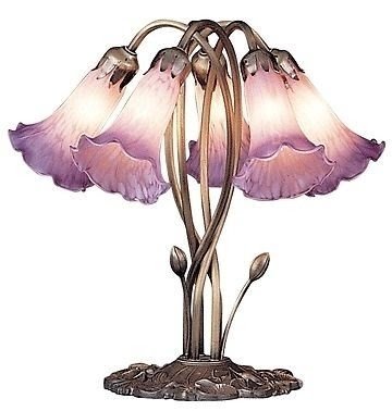 Tiffany style pink fushia 5 lite lily pond table lamp