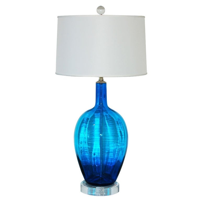 Vintage hand blown glass lamp royal blue