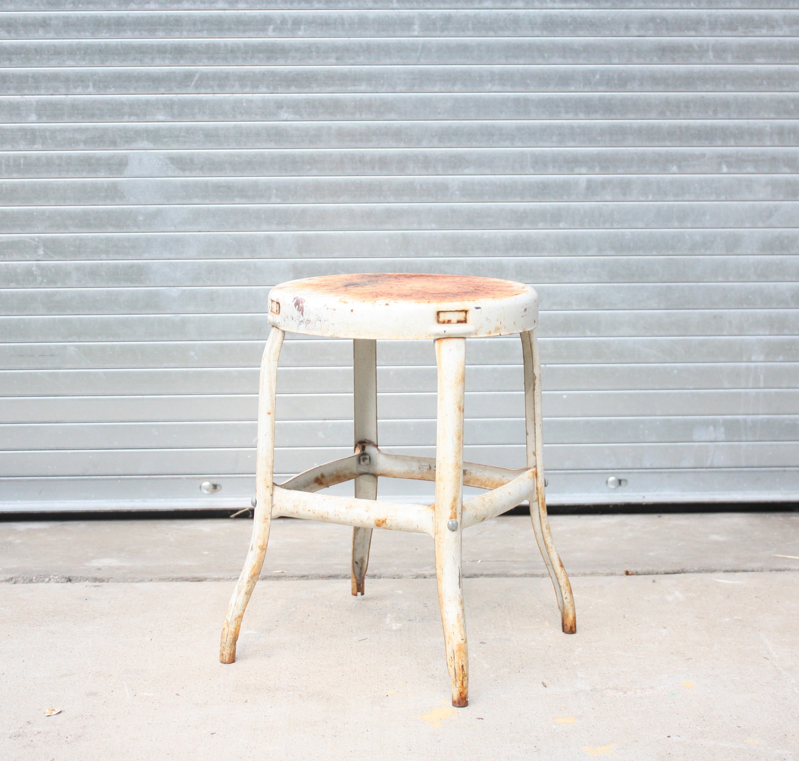Vintage industrial white metal stool 3