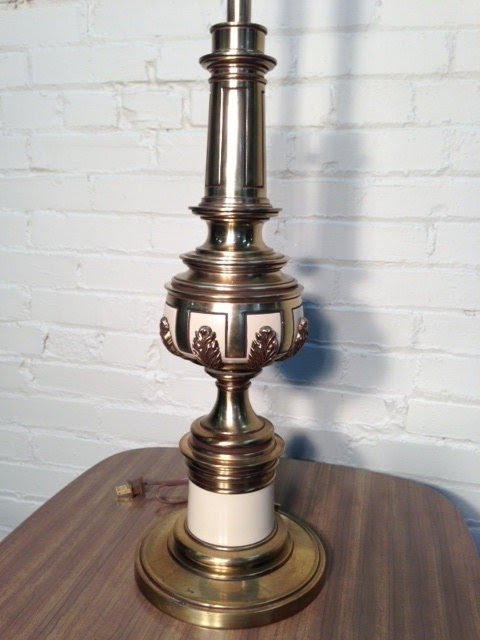 Mid-Century Stiffel Enamel And Brass Torchiere Table Lamp