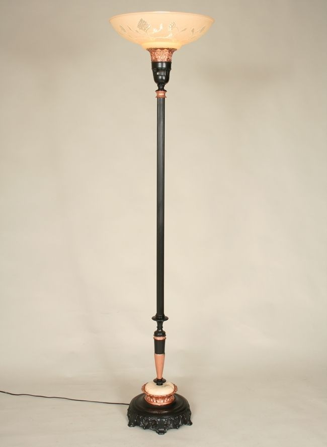 Vintage torchiere floor lamp in copper and black c 1935