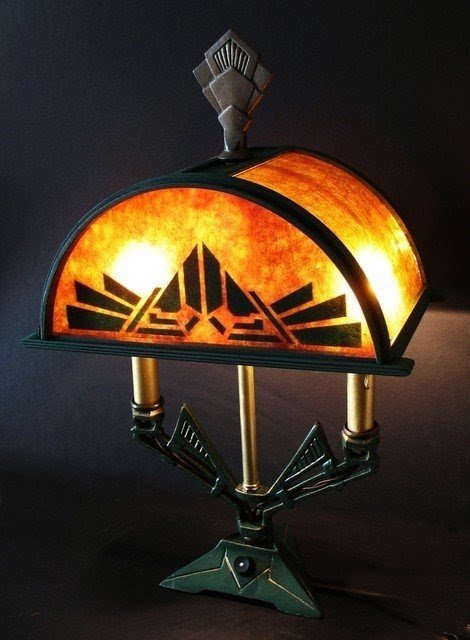 1920s Deco Lamp With Custom Mica Shade Mediterranean Table Lamps Other Metro
