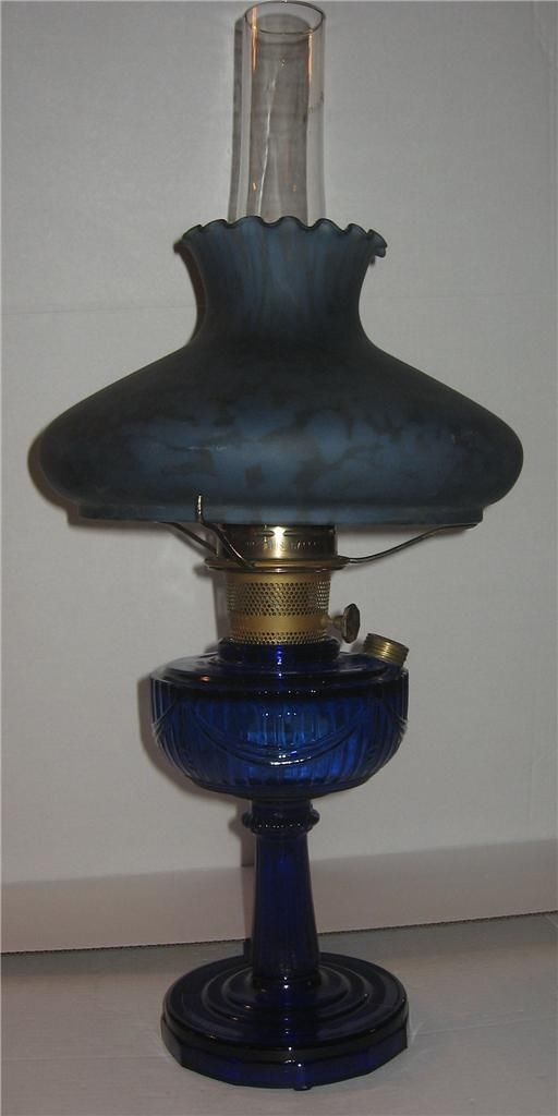 Aladdin cobalt blue tall lincoln drape kerosene oil lamp w