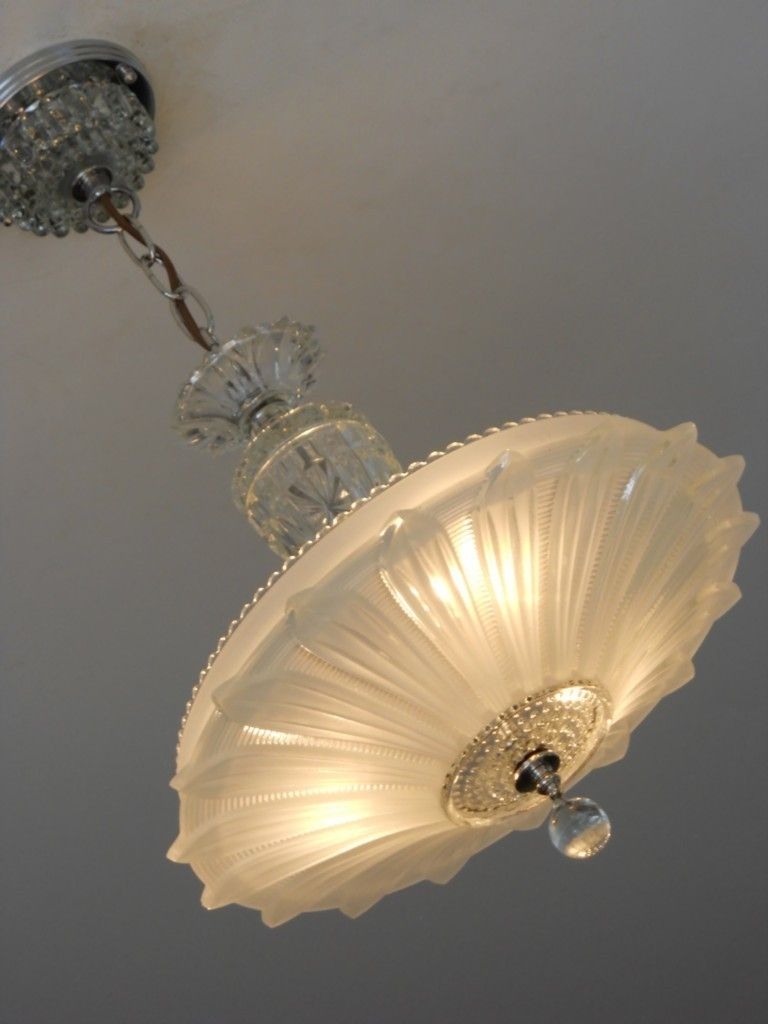 C 30s Art Deco Vintage Ceiling Light Fixture Petal Chandelier Antique Lamp