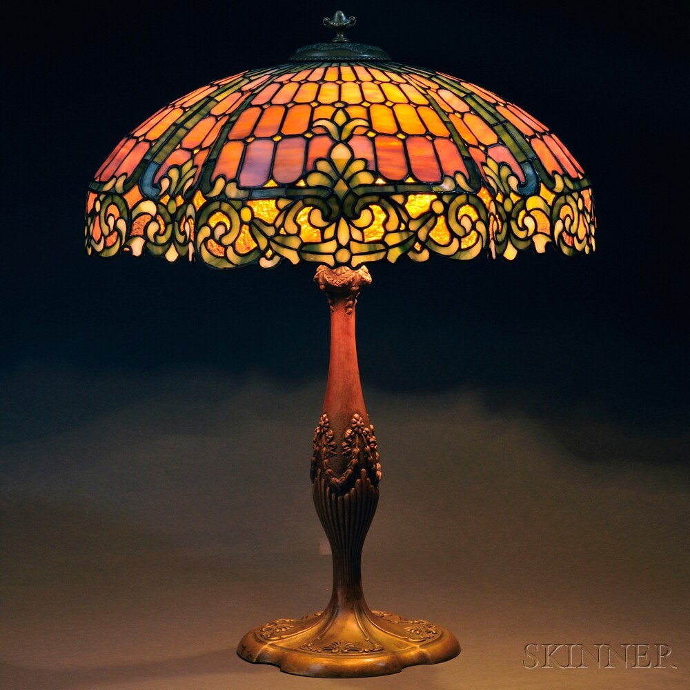 Duffner kimberly mosaic glass table lamp art glass bronze ny