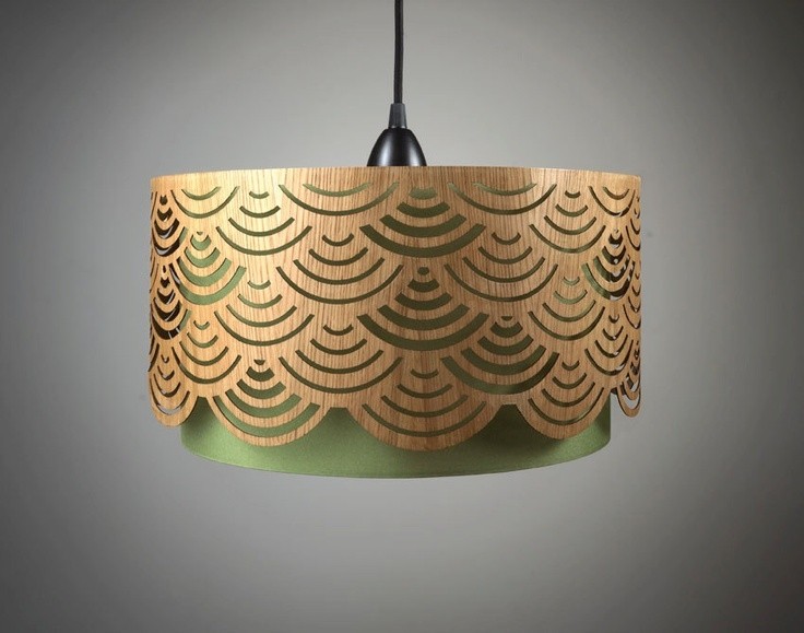Lampshade made of wood with cut outs