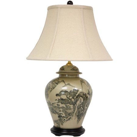 Oriental Furniture Oriental Furniture Xian Landscape Vase Lamp In Ivory And Terracotta Glaze