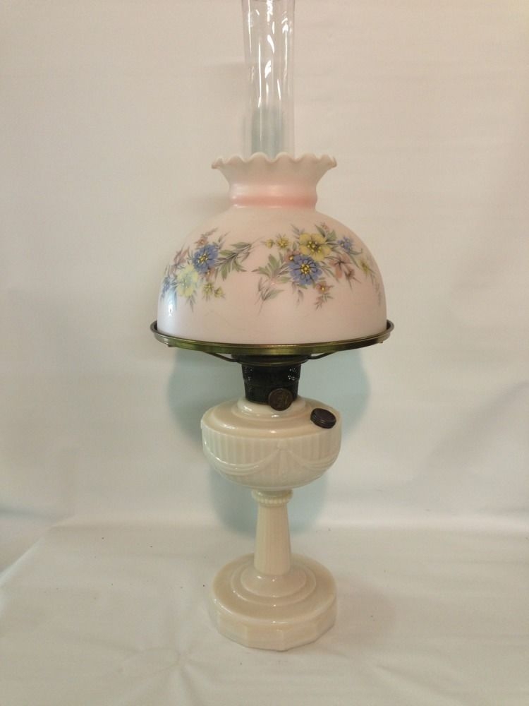 Pink milk glass lincoln drape aladdin oil lamp pink shade