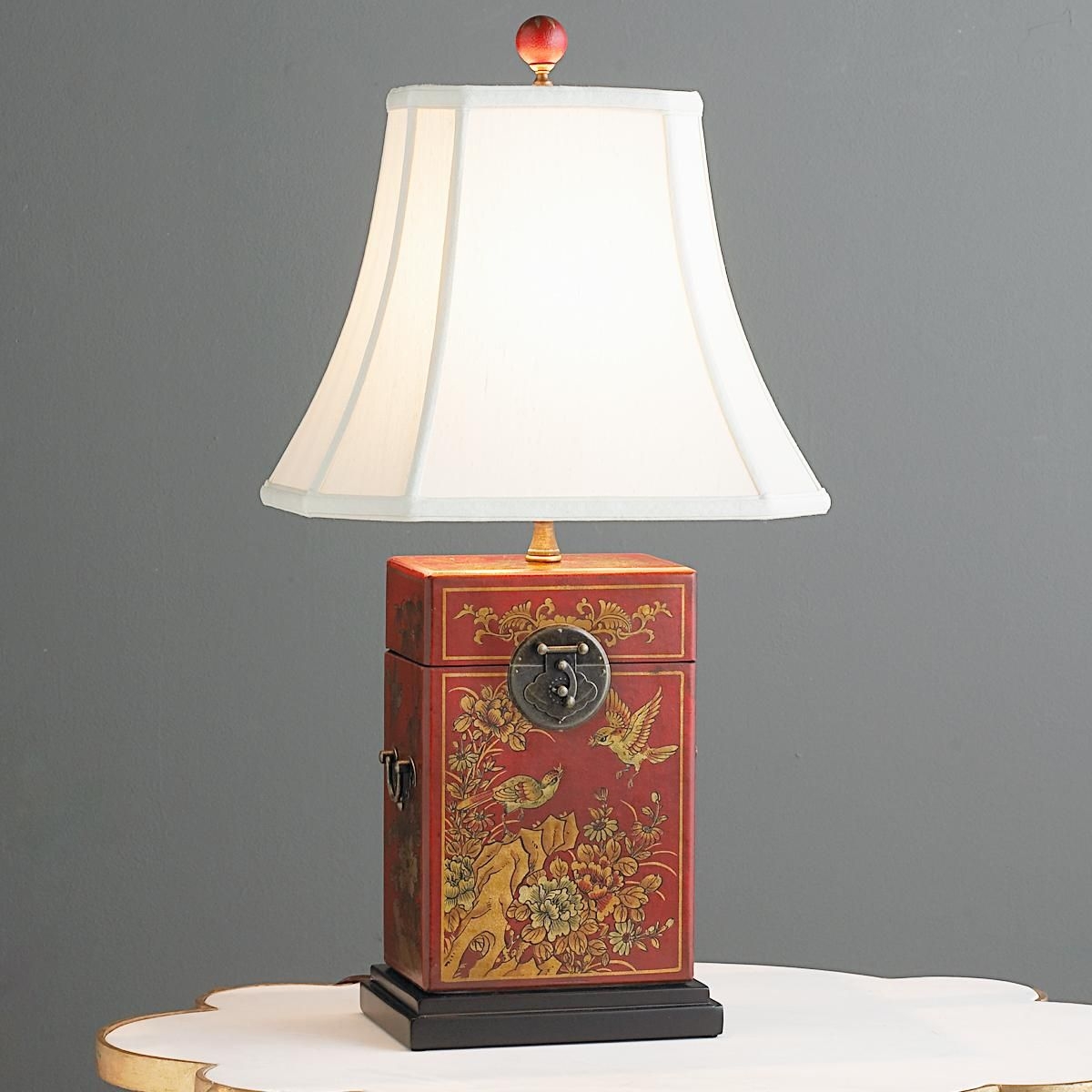 Red leather oriental table lamp