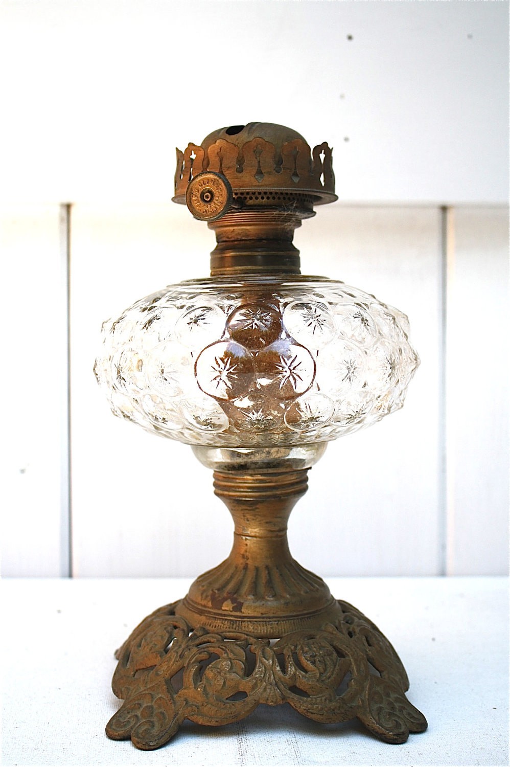 Sale antique oil lamp hand blown glass