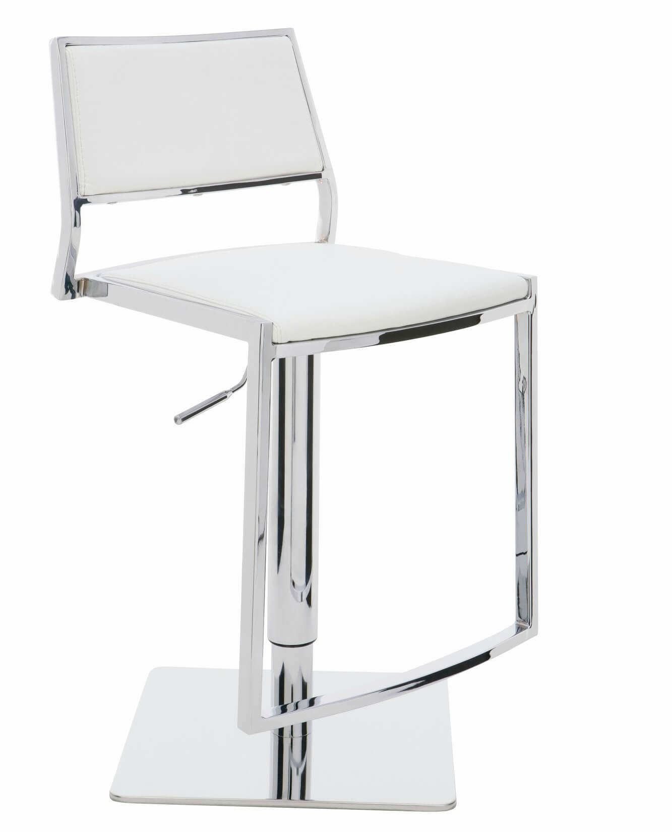 This adjustable white leather stool offers an extra wide seat
