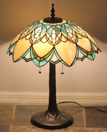 Tiffany Sty Stained Glass Art Deco Lamp Golden Daze W 20 Shade Metal Base