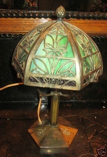 Antique bradley hubbard arts crafts slag glass table lamp ebay