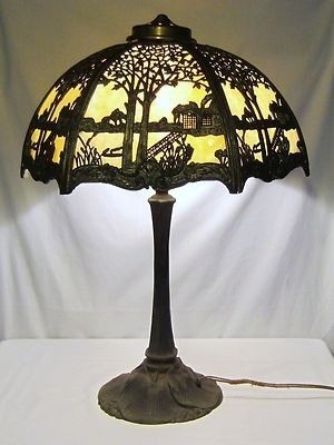 Antique miller art nouveau slag glass lamp