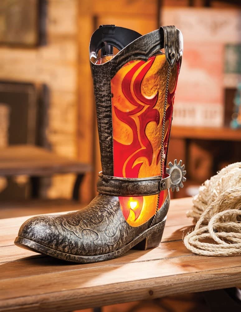 Cowboy Boot Glass and Metal Lamp