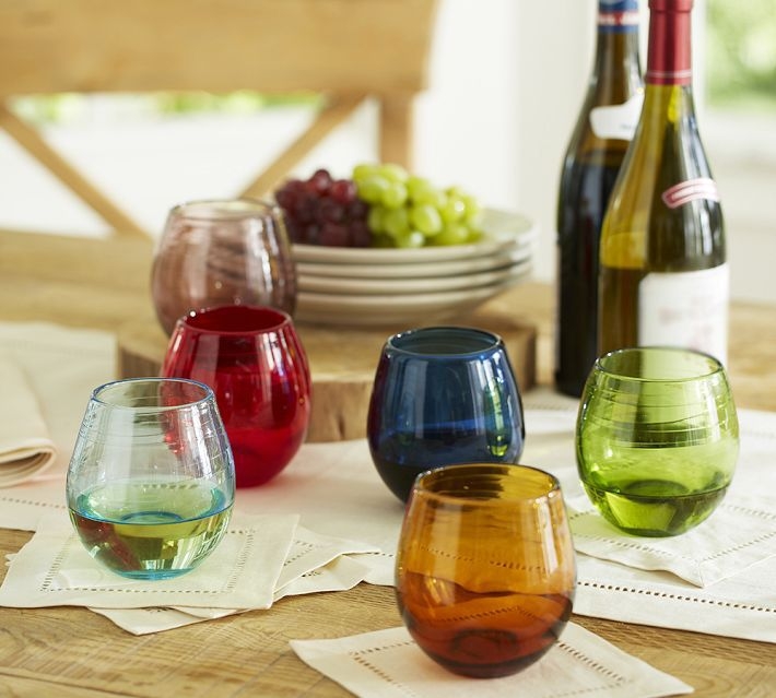 Handblown Red Colored Stemless Wine Glass